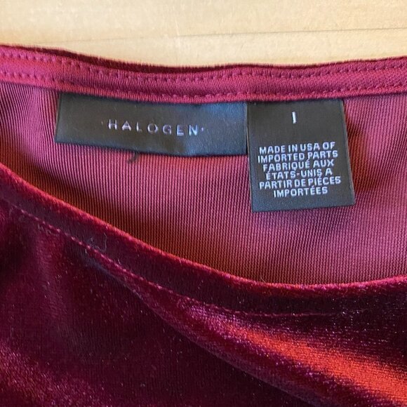 HALOGEN BNWT Burgundy Velvet Top Velour Bubble Sleeve New - Picture 9 of 10